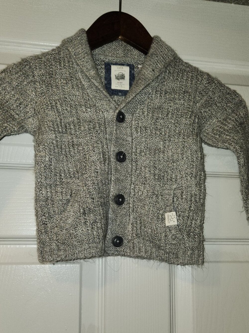 Zara Baby Knit Cardigan Sweater Gray Elbow Patch 12-18 Months